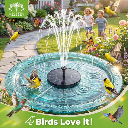 Solar Bird Bath Fountain with 6 Nozzles, Solar Powered Floating Water Fountain Pump for Bird Bath, Pond, Pool, Garden, Fish Tank and Outdoor