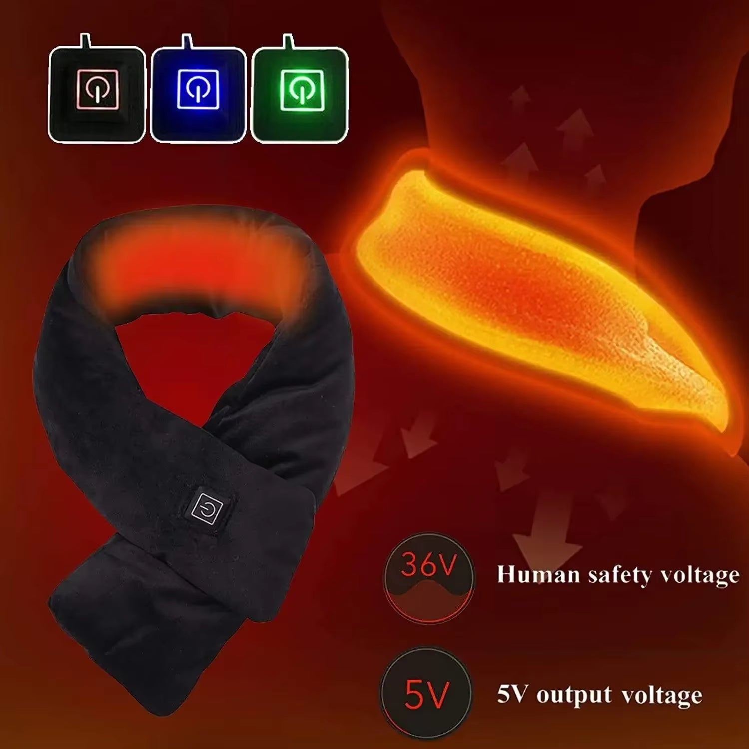 Winter Heated Neck Warmer USB Rechargeable Women Men Neck Warmer 3-Level Heated Warm Shawl Neck Support Warm Bib Heated Scarf