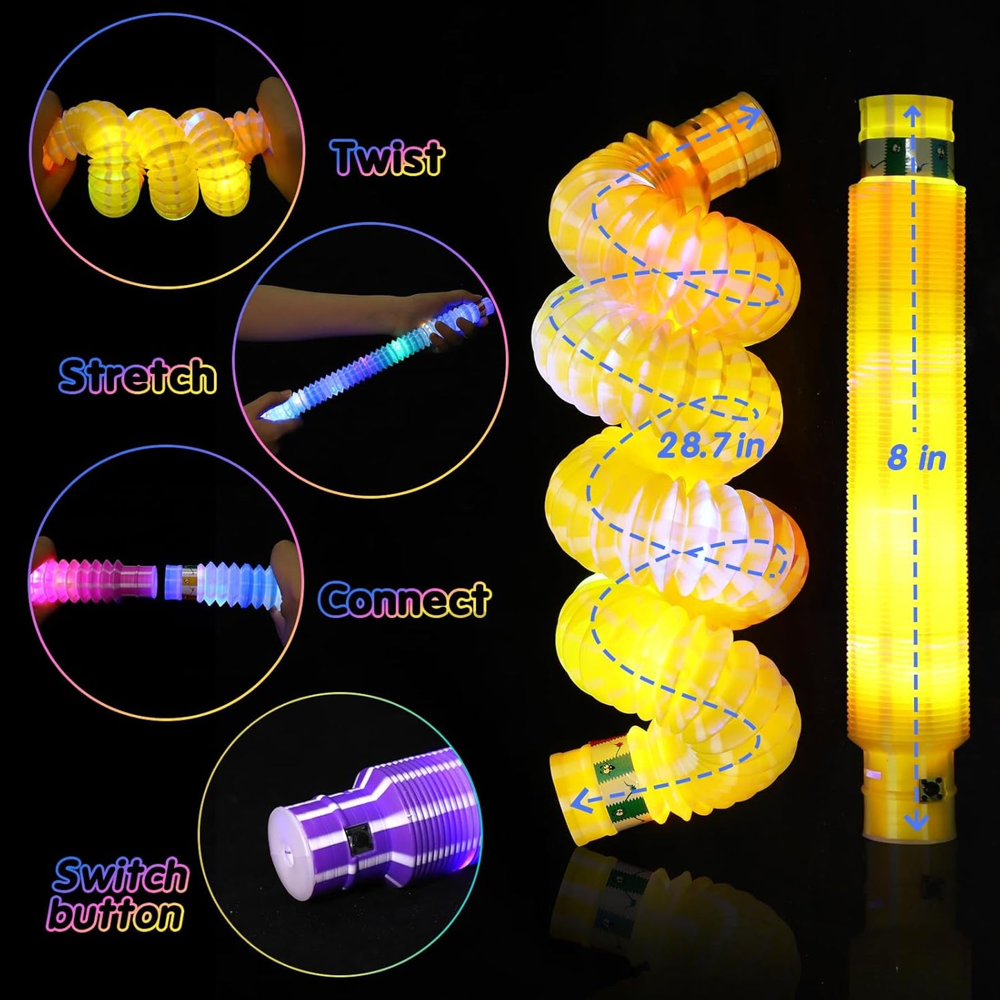 12 Pcs Glow Sticks Party Favors for Kids 4-8-12 Light up Pop Tubes, Glow Necklace Bracelet Glow in the Dark Party Supplies, Goodie Bags Stuffers Light up Toys Sensory Pop Tubes