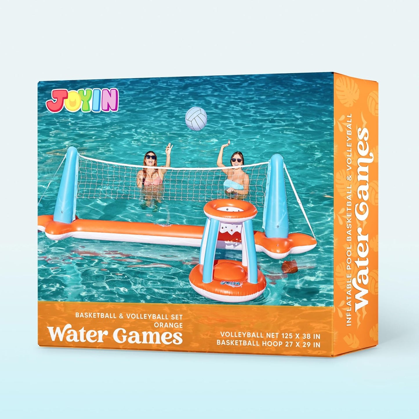 XL Inflatable Pool Float Set, 125'' Volleyball Net & Basketball Hoops, Extra Large Floating Swimming Game Toy for Kids and Adults, Summer Floaties, Volleyball Court|Basketball, Xl-Orange