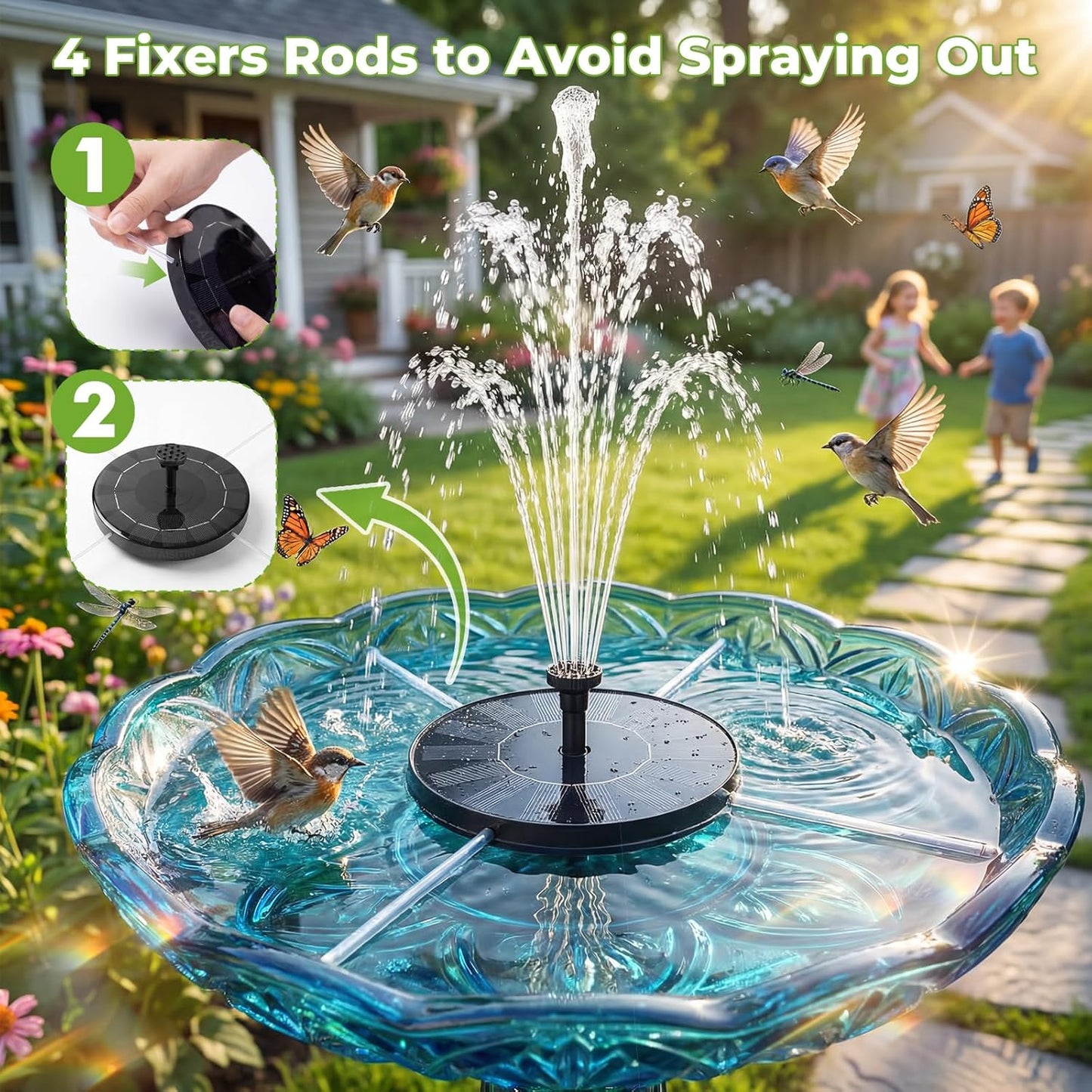 Solar Bird Bath Fountain with 6 Nozzles, Solar Powered Floating Water Fountain Pump for Bird Bath, Pond, Pool, Garden, Fish Tank and Outdoor